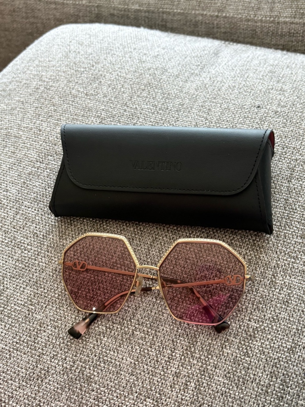 Valentino Gold Frame Sunglasses with Pink Gradient Lenses